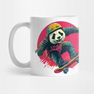 Street art panda in helmet riding a skateboard Mug